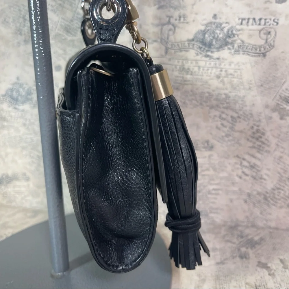 Diane von Furstenberg Mini Harper Leather Crossbody Bag Tassel Turn Lock Black